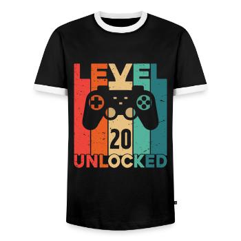 Level 20 freigeschaltet - Männer Kontrast-T-Shirt - Schwarz/Weiß - Vorne - AI Model Female 172 light (172cm) & AI Model Male 178 light (178cm)