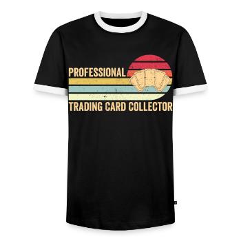 Funny Trading Card Game TCG Retro - Men's Ringer Shirt - black/white - Front - AI Model Female 172 light (172cm) & AI Model Male 178 light (178cm)