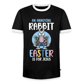 Un lapin agaçant Pâques est pour Jésus - T-shirt contrasté Homme - noir/blanc - Devant - AI Model Female 172 light (172cm) & AI Model Male 178 light (178cm)