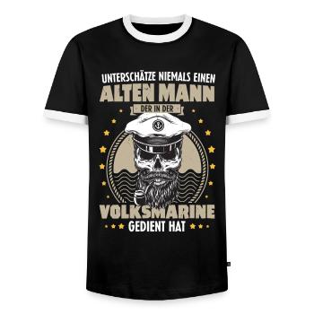 Unterschätze Niemals Einen Alten Mann Volksmarine - Männer Kontrast-T-Shirt - Schwarz/Weiß - Vorne - AI Model Female 172 light (172cm) & AI Model Male 178 light (178cm)