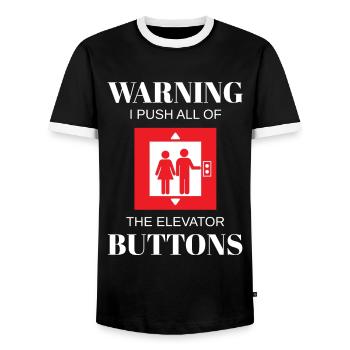 Push The Elevator Buttons Lift Fahrstuhl - Men's Ringer Shirt - black/white - Front - AI Model Female 172 light (172cm) & AI Model Male 178 light (178cm)