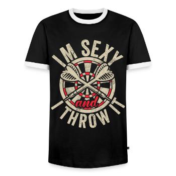 Retro dartboard Dartboard 180 for darts players - Men's Ringer Shirt - black/white - Front - AI Model Female 172 light (172cm) & AI Model Male 178 light (178cm)