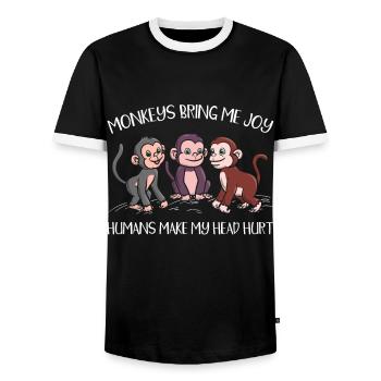 Animal Monkey Wildlife Monkey Whisperer - Men's Ringer Shirt - black/white - Front - AI Model Female 172 light (172cm) & AI Model Male 178 light (178cm)