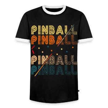Pub Sports Pinball Machine - Retro Pinball Game - Men's Ringer Shirt - black/white - Front - AI Model Female 172 light (172cm) & AI Model Male 178 light (178cm)