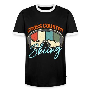 Cross Country Skiing Winter Sports Snow Skiing - Men's Ringer Shirt - black/white - Front - AI Model Female 172 light (172cm) & AI Model Male 178 light (178cm)