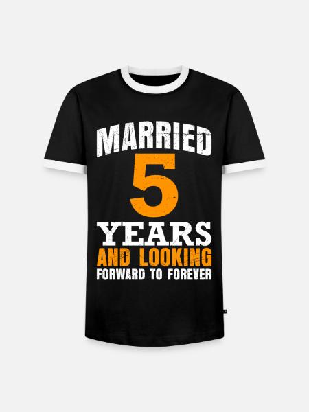 5 år gift 5. bryllupsdag træbryllup - Herre kontrast-T-shirt - sort/hvid