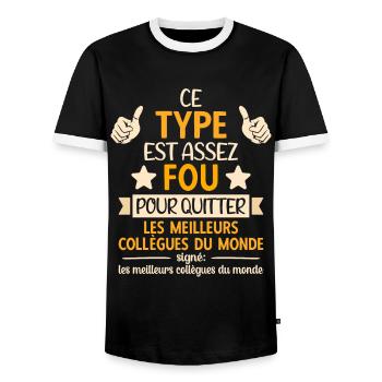 Départ Collègue de Travail Nouvel Emploi Retraite - T-shirt contrasté Homme - noir/blanc - Devant - AI Model Female 172 light (172cm) & AI Model Male 178 light (178cm)