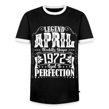 Avril 1972. Anniversaire avril 1972. Cadeau 1972. - T-shirt contrasté Homme - noir/blanc - Devant - AI Model Female 172 light (172cm) & AI Model Male 178 light (178cm)