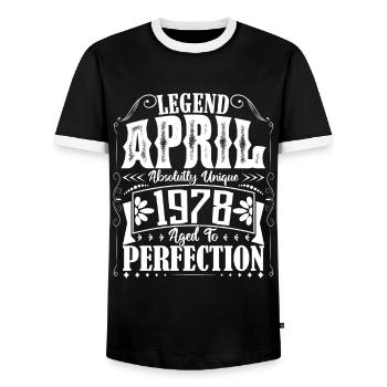 April 1978. Geburtstag April 1978. Geschenk 1978. - Männer Kontrast-T-Shirt - Schwarz/Weiß - Vorne - AI Model Female 172 light (172cm) & AI Model Male 178 light (178cm)