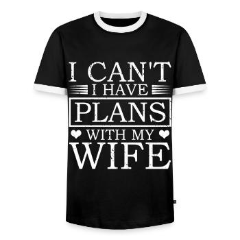 I can't I have plans with my wife - Men's Ringer Shirt - black/white - Front - AI Model Female 172 light (172cm) & AI Model Male 178 light (178cm)
