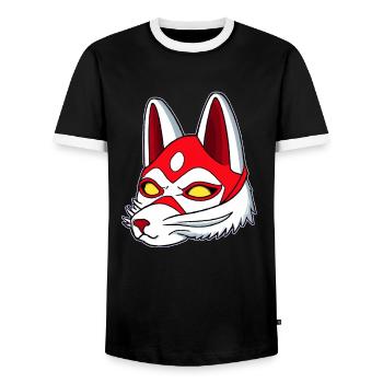 Kitsun Vaporwave Japanische Kami Vaporwave Kitsune - Männer Kontrast-T-Shirt - Schwarz/Weiß - Vorne - AI Model Female 172 light (172cm) & AI Model Male 178 light (178cm)