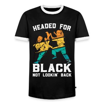 Karaté Princesse Fille Ceinture Noire - T-shirt contrasté Homme - noir/blanc - Devant - AI Model Female 172 light (172cm) & AI Model Male 178 light (178cm)
