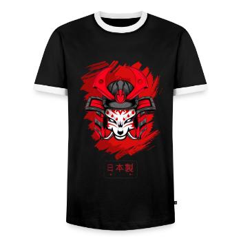 Kitsun Vaporwave Japanische Kami Vaporwave Kitsune - Männer Kontrast-T-Shirt - Schwarz/Weiß - Vorne - AI Model Female 172 light (172cm) & AI Model Male 178 light (178cm)