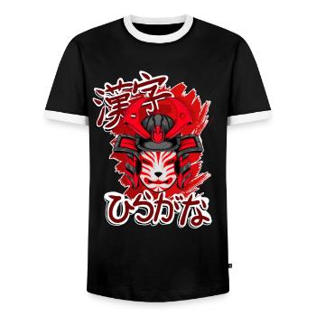 Kitsun Vaporwave Japonais Kami Vaporwave Kitsune - T-shirt contrasté Homme - noir/blanc - Devant - AI Model Female 172 light (172cm) & AI Model Male 178 light (178cm)