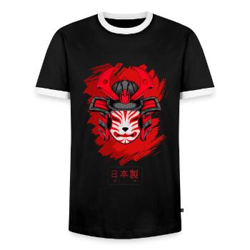Kitsun Vaporwave Japonais Kami Vaporwave Kitsune - T-shirt contrasté Homme - noir/blanc - Devant - AI Model Female 172 light (172cm) & AI Model Male 178 light (178cm)