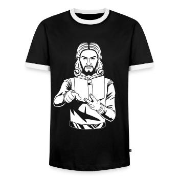 Christ Christianisme - T-shirt contrasté Homme - noir/blanc - Devant - AI Model Female 172 light (172cm) & AI Model Male 178 light (178cm)