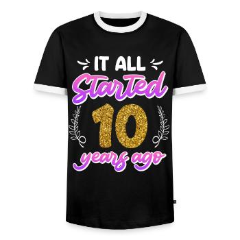 Just married 10 Jahre Rosenhochzeit - Männer Kontrast-T-Shirt - Schwarz/Weiß - Vorne - AI Model Female 172 light (172cm) & AI Model Male 178 light (178cm)