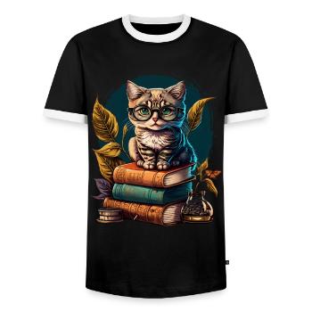 Amoureux du livre chat fan de rats de bibliothèque chats et - T-shirt contrasté Homme - noir/blanc - Devant - AI Model Female 172 light (172cm) & AI Model Male 178 light (178cm)