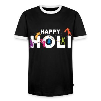 Happy Holi Colors Festival Gulal Phagwah - Men's Ringer Shirt - black/white - Front - AI Model Female 172 light (172cm) & AI Model Male 178 light (178cm)
