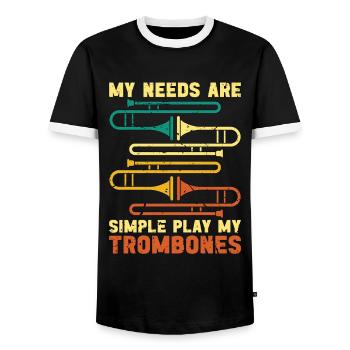 Trombone My Needs Are Simple Retro Marching Band - Men's Ringer Shirt - black/white - Front - AI Model Female 172 light (172cm) & AI Model Male 178 light (178cm)