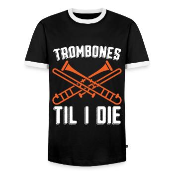 Trombones Til I The Musical Instrument Trombonist - Men's Ringer Shirt - black/white - Front - AI Model Female 172 light (172cm) & AI Model Male 178 light (178cm)
