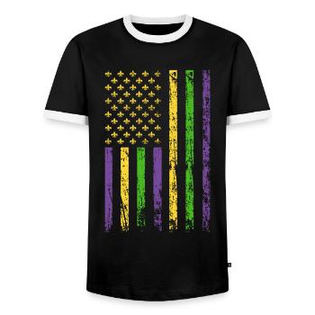 American Flag Holiday Fool Mask - Men's Ringer Shirt - black/white - Front - AI Model Female 172 light (172cm) & AI Model Male 178 light (178cm)