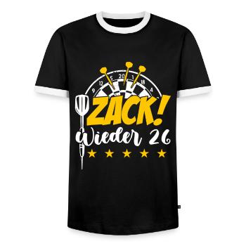 Zack wieder 26, Dartspieler Outfit, Geschenkidee - Männer Kontrast-T-Shirt - Schwarz/Weiß - Vorne - AI Model Female 172 light (172cm) & AI Model Male 178 light (178cm)