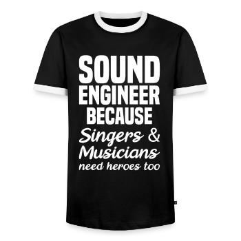 Ingénieur du son Technicien du son Musique - T-shirt contrasté Homme - noir/blanc - Devant - AI Model Female 172 light (172cm) & AI Model Male 178 light (178cm)