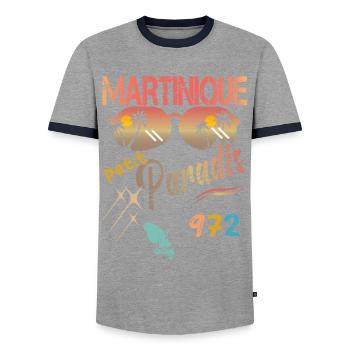 Idee cadeau La Martinique un petit paradis - T-shirt contrasté Homme - gris/marine  - Devant - AI Model Female 172 light (172cm) & AI Model Male 178 light (178cm)