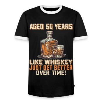 50. Geburtstag Whiskey, Scotch Spruch Geschenkidee - Männer Kontrast-T-Shirt - Schwarz/Weiß - Vorne - AI Model Female 172 light (172cm) & AI Model Male 178 light (178cm)