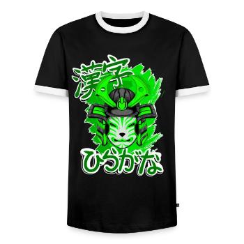 Kitsun Vaporwave Japanische Kami Vaporwave Kitsune - Männer Kontrast-T-Shirt - Schwarz/Weiß - Vorne - AI Model Female 172 light (172cm) & AI Model Male 178 light (178cm)