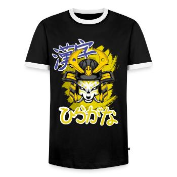 Kitsun Vaporwave Japanische Kami Vaporwave Kitsune - Männer Kontrast-T-Shirt - Schwarz/Weiß - Vorne - AI Model Female 172 light (172cm) & AI Model Male 178 light (178cm)