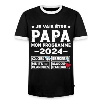 Je vais être papa mon programme en 2024 Futur Papa - T-shirt contrasté Homme - noir/blanc - Devant - AI Model Female 172 light (172cm) & AI Model Male 178 light (178cm)