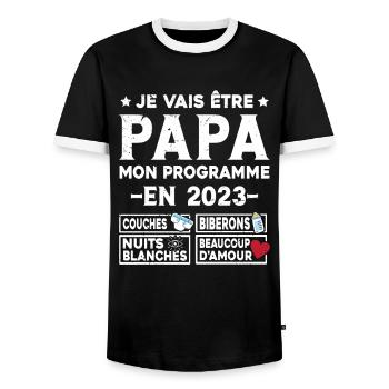 Je vais être papa mon programme en 2023 - T-shirt contrasté Homme - noir/blanc - Devant - AI Model Female 172 light (172cm) & AI Model Male 178 light (178cm)