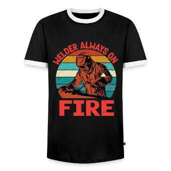Welder Always On Fire Funny Vintage Welder Gifts - Men's Ringer Shirt - black/white - Front - AI Model Female 172 light (172cm) & AI Model Male 178 light (178cm)