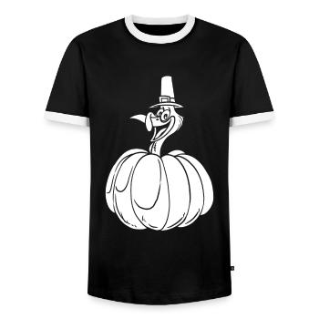 Thanksgiving Pumpkin - Men's Ringer Shirt - black/white - Front - AI Model Female 172 light (172cm) & AI Model Male 178 light (178cm)