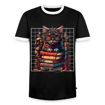 Amoureux des chats et rat de bibliothèque Amoureux du livre et - T-shirt contrasté Homme - noir/blanc - Devant - AI Model Female 172 light (172cm) & AI Model Male 178 light (178cm)