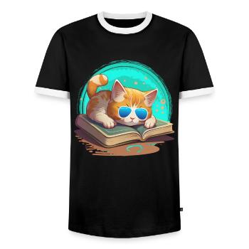 Amoureux des chats et rat de bibliothèque Amoureux du livre et - T-shirt contrasté Homme - noir/blanc - Devant - AI Model Female 172 light (172cm) & AI Model Male 178 light (178cm)