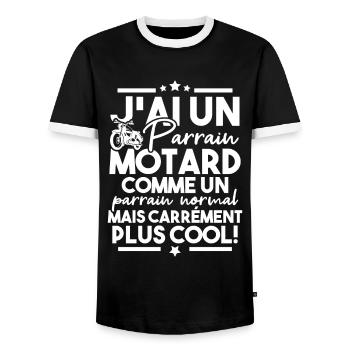 J ai un parrain motard comme un parrain normal - T-shirt contrasté Homme - noir/blanc - Devant - AI Model Female 172 light (172cm) & AI Model Male 178 light (178cm)