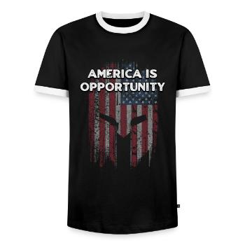 L’Amérique est l’occasion de l’indépendance du 4 juillet - T-shirt contrasté Homme - noir/blanc - Devant - AI Model Female 172 light (172cm) & AI Model Male 178 light (178cm)
