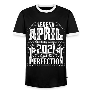 April 2021. Birthday April 2021. Gift 2021. - Men's Ringer Shirt - black/white - Front - AI Model Female 172 light (172cm) & AI Model Male 178 light (178cm)