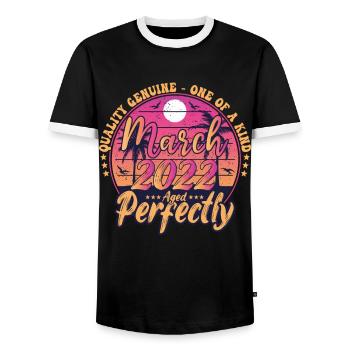 März 2022 Jubiläum 2022 Retro 2022 März - Männer Kontrast-T-Shirt - Schwarz/Weiß - Vorne - AI Model Female 172 light (172cm) & AI Model Male 178 light (178cm)