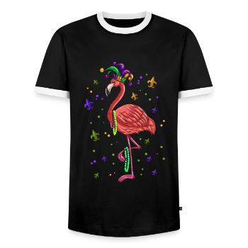 Costume de flamant rose Déguisement de sauvagine - T-shirt contrasté Homme - noir/blanc - Devant - AI Model Female 172 light (172cm) & AI Model Male 178 light (178cm)
