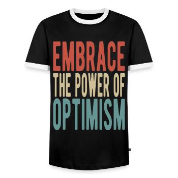 Embrace the power of optimism - Men's Ringer Shirt - black/white - Front - AI Model Female 172 light (172cm) & AI Model Male 178 light (178cm)