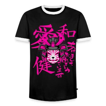 Kitsun Vaporwave Japanische Kami Vaporwave Kitsune - Männer Kontrast-T-Shirt - Schwarz/Weiß - Vorne - AI Model Female 172 light (172cm) & AI Model Male 178 light (178cm)