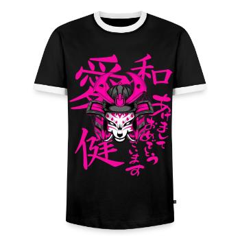 Kitsun Vaporwave Japanische Kami Vaporwave Kitsune - Männer Kontrast-T-Shirt - Schwarz/Weiß - Vorne - AI Model Female 172 light (172cm) & AI Model Male 178 light (178cm)