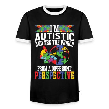 Autism Autistic World From Different Perspective - Men's Ringer Shirt - black/white - Front - AI Model Female 172 light (172cm) & AI Model Male 178 light (178cm)