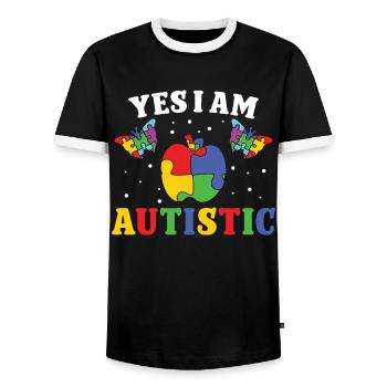Autismus Yes I Am Autistic Autism Awareness - Männer Kontrast-T-Shirt - Schwarz/Weiß - Vorne - AI Model Female 172 light (172cm) & AI Model Male 178 light (178cm)