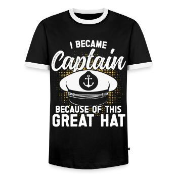 Captain Captain Because Of This has ship boat - Men's Ringer Shirt - black/white - Front - AI Model Female 172 light (172cm) & AI Model Male 178 light (178cm)