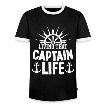 Captain Living That Captain Life Ship Boat - Men's Ringer Shirt - black/white - Front - AI Model Female 172 light (172cm) & AI Model Male 178 light (178cm)